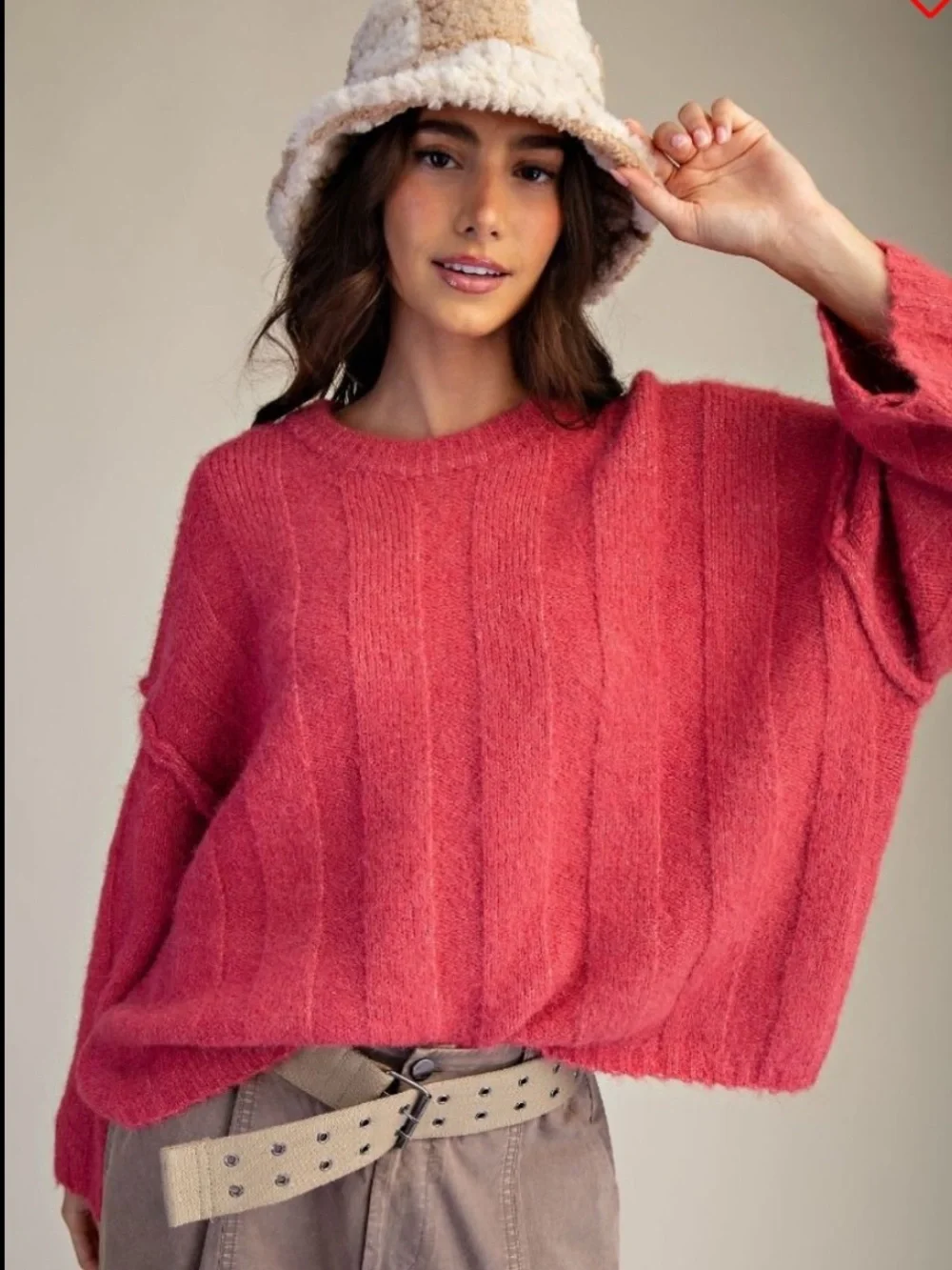 166 ❤️ EASEL LONG SLEEVE FUZZ KNITTED SWEATER